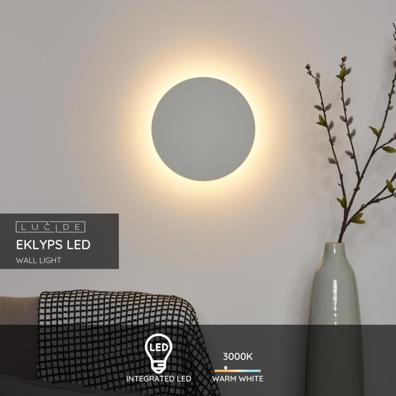 Lucide EKLYPS LED - Nástenné svietidlo - Ø 25 cm - LED - 1x8W 3000K - Biele